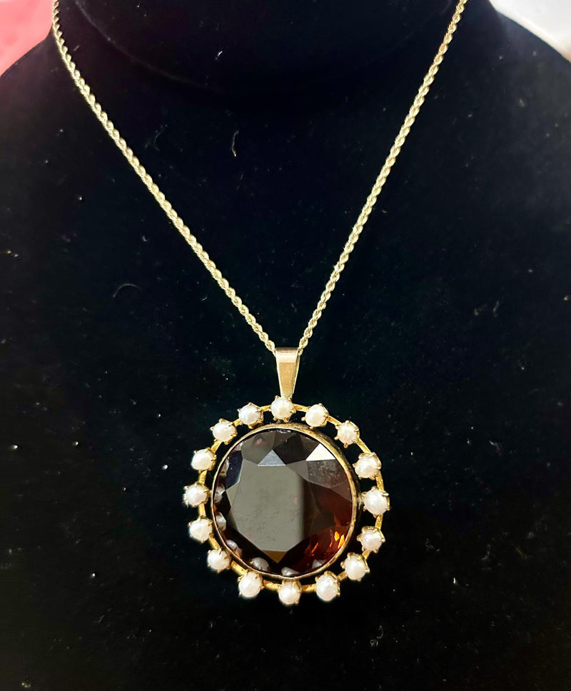 14K Citrine and pearl necklace 1900's