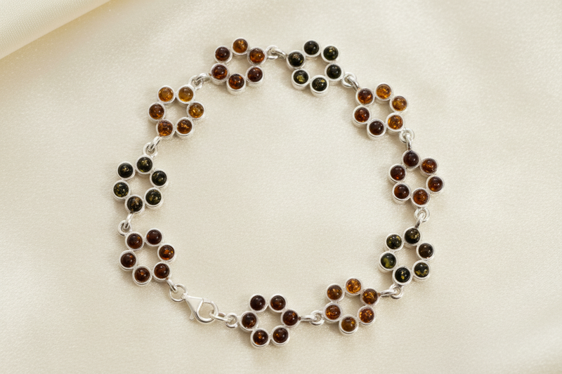 SS Amber Small Flower Bracelet – Elegant Silver and Amber Jewelry