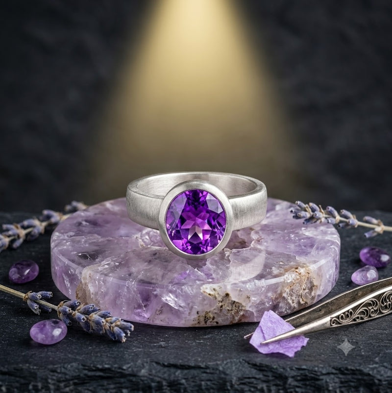 Sterling Silver Oval Amethyst Ring