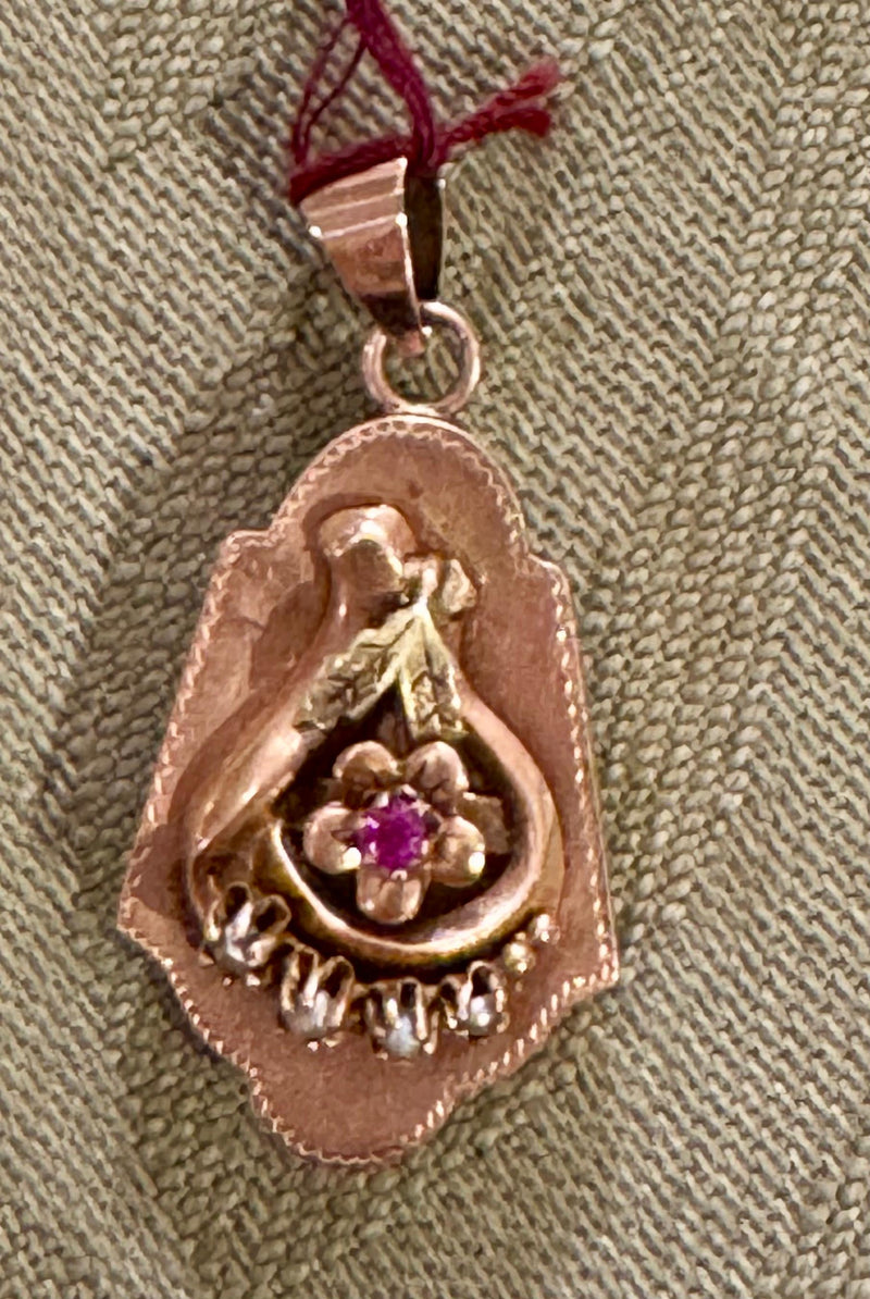 14K Victorian Locket with Ruby and Seed Pearls