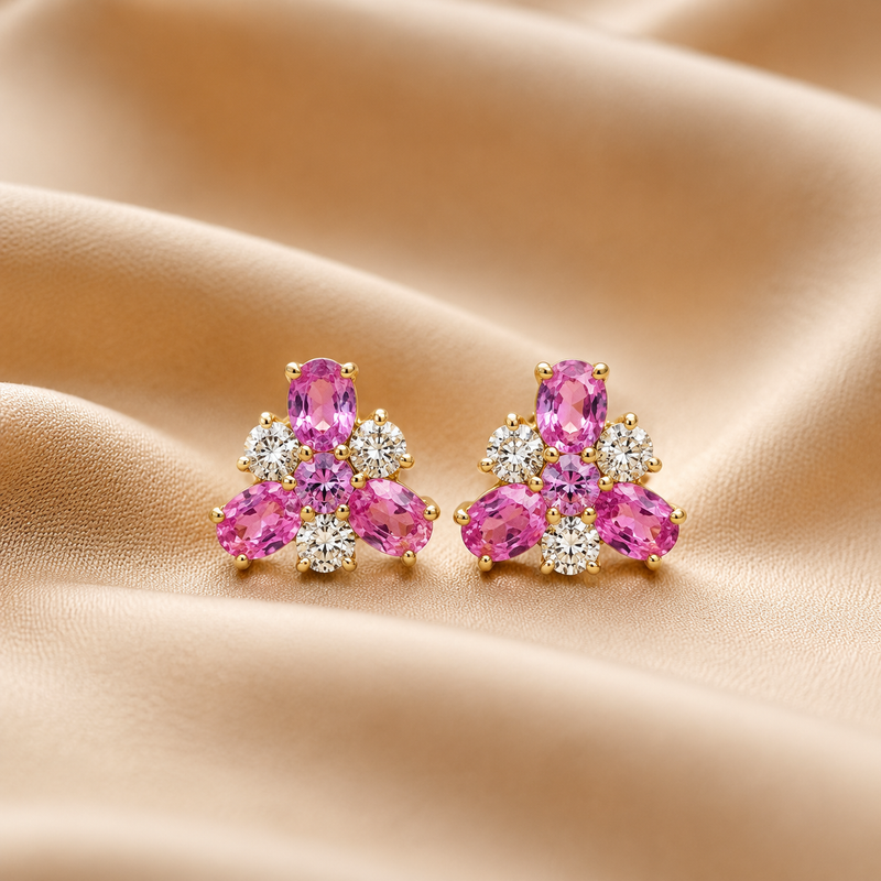 Pink Sapphire Bloom Earrings – 14K Yellow Gold