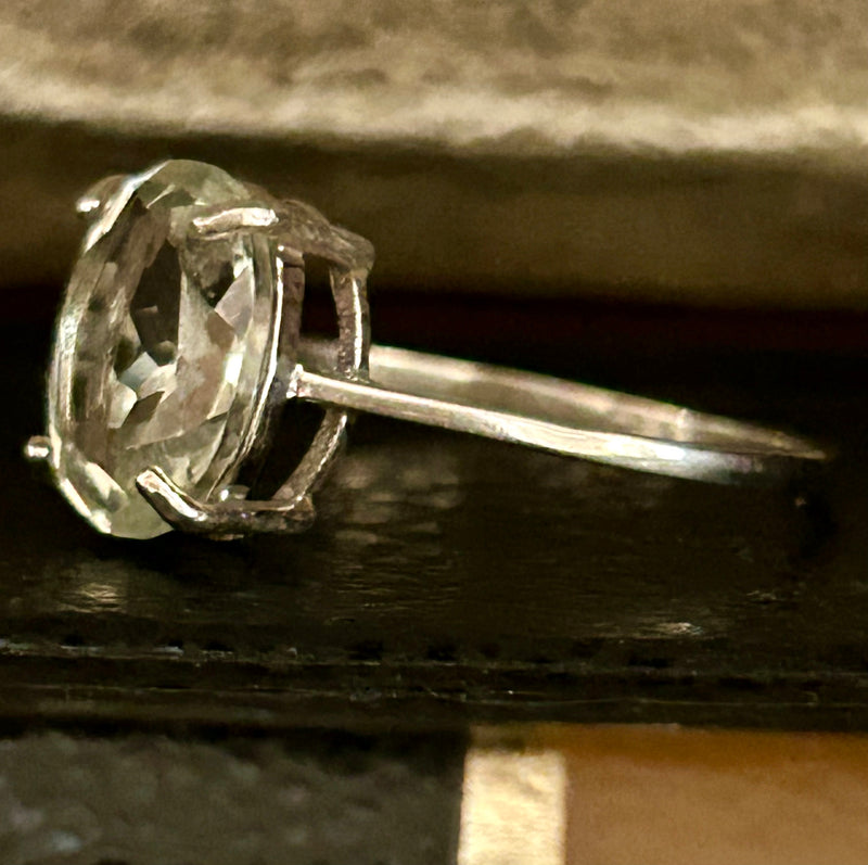 Sterling Silver Oval Prestolite Solitaire Ring – Size 11¼