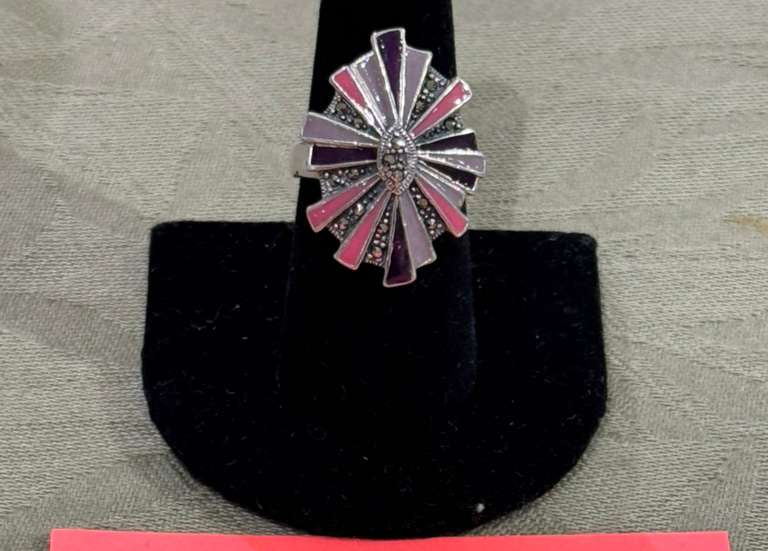 SS Marc & Pink & Purple Enamel Ring