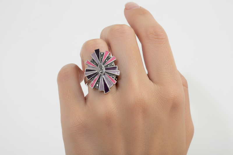 SS Marc & Pink & Purple Enamel Ring