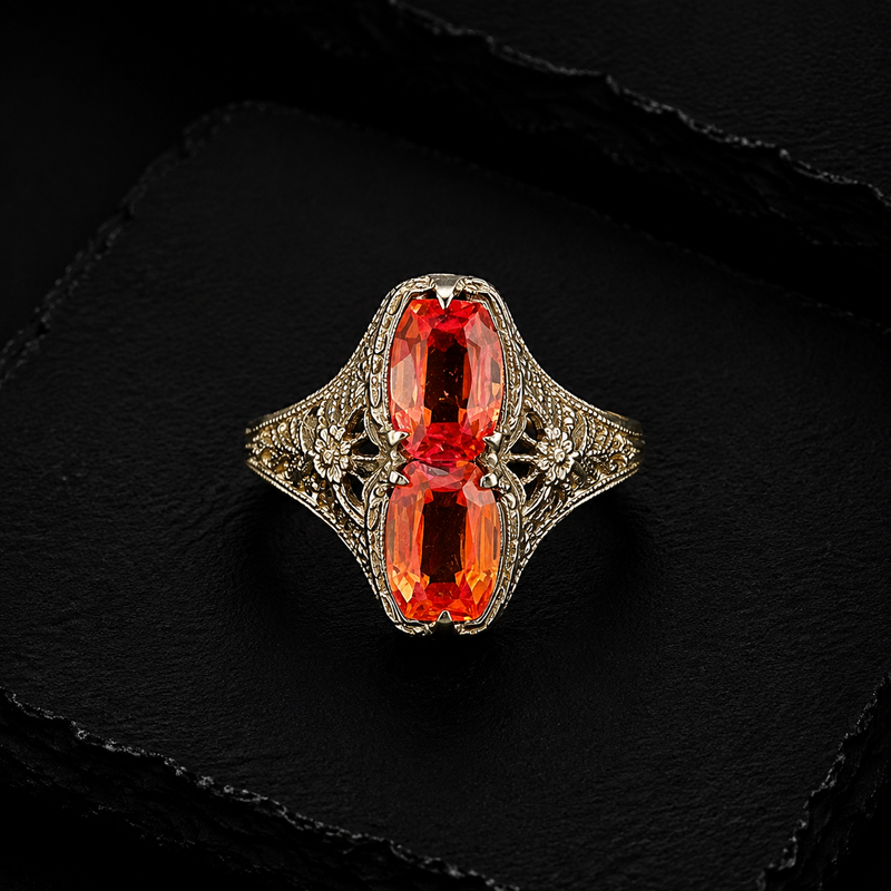 14K Gold Art Deco Fire Opal Filigree Ring – Size 5¾