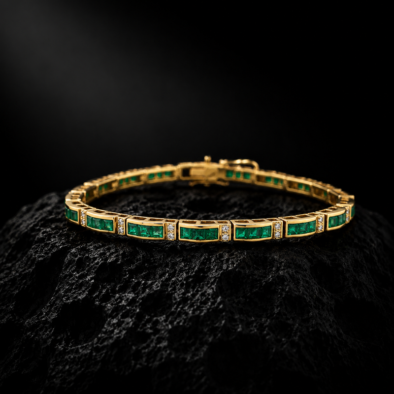 Emerald Line Bracelet – 14K Yellow Gold