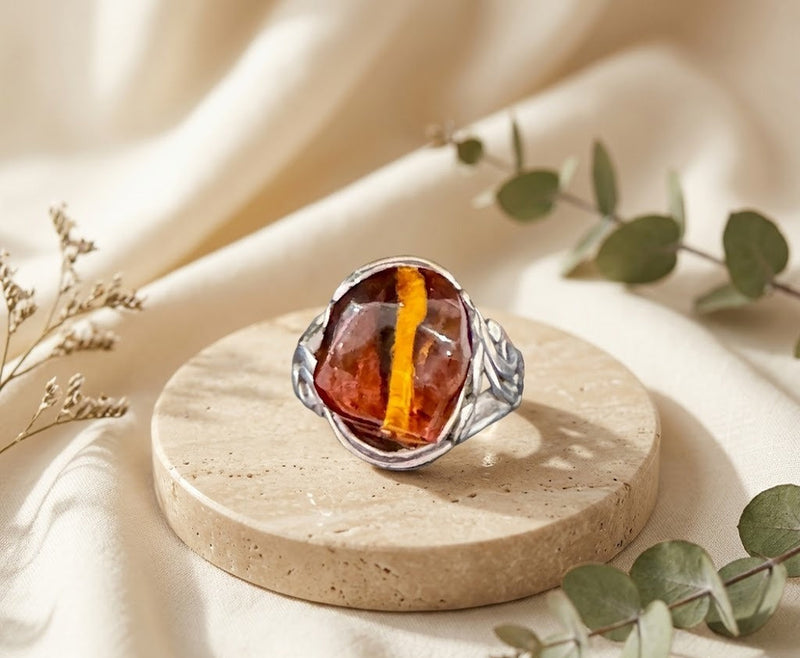Sterling Silver Filigree Amber Ring