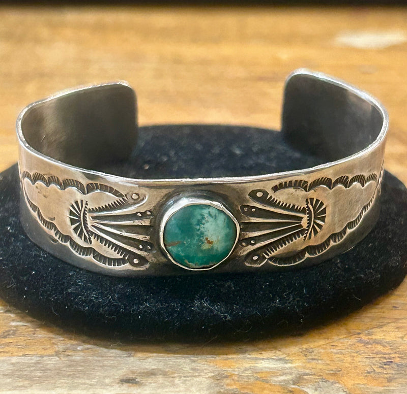 Sterling Silver Navajo and Turquoise cuff 5 1/4 with 1 inch opening