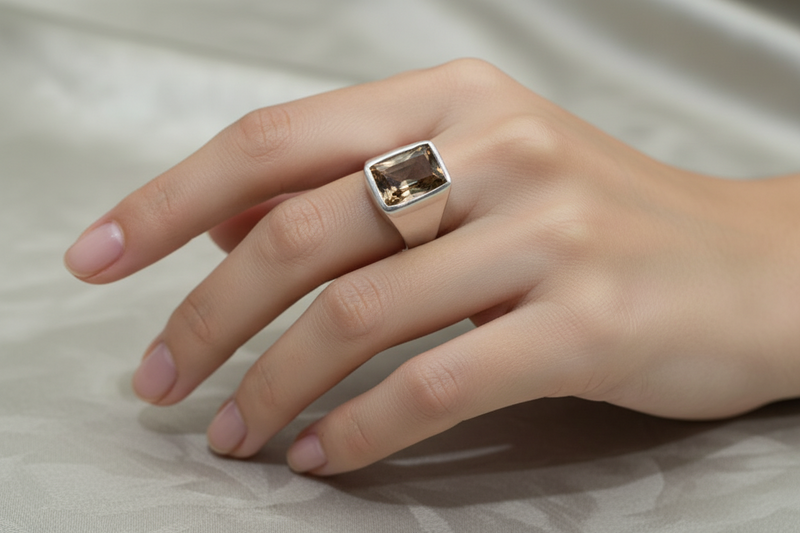 SS Rectangle Green Ring