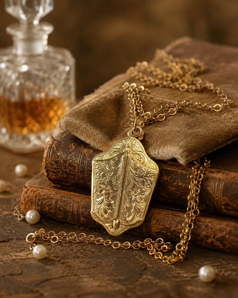 1940s Gold-Filled Bi-Fold Locket Necklace with 24-Inch Chain
