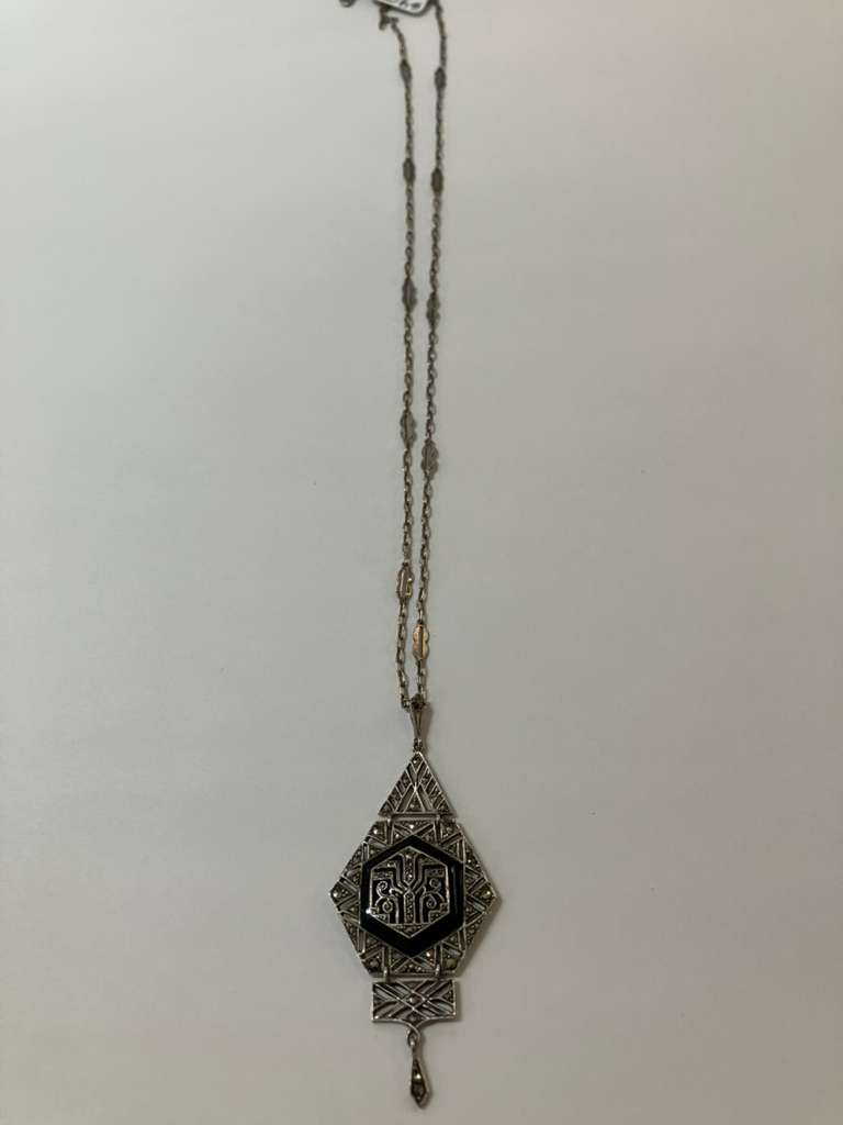 SS Deco Onyx and marcasite necklace