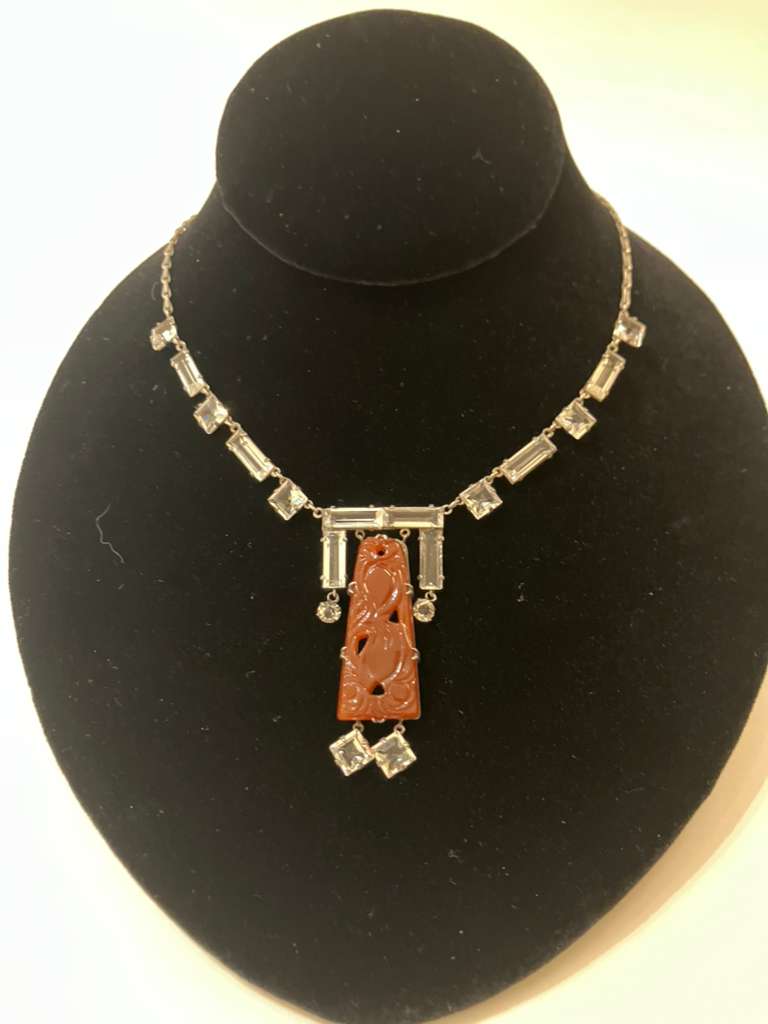 Sterling Art Dec Carnelian and crystal necklace