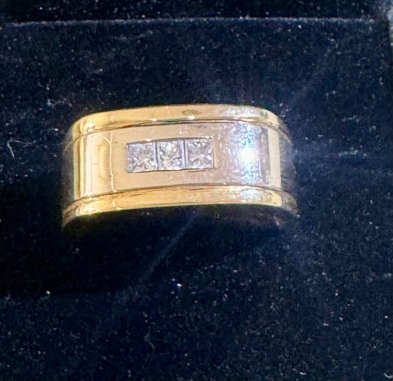 14K Yellow Gold Wide Band with 3 Diamonds