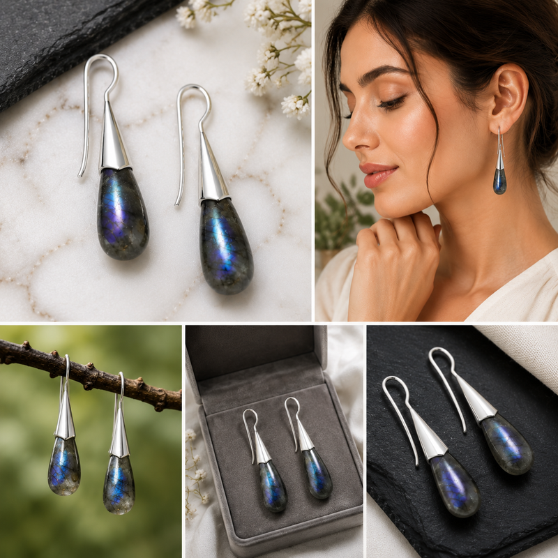 Sterling Silver Labradorite Drop Hook Earrings