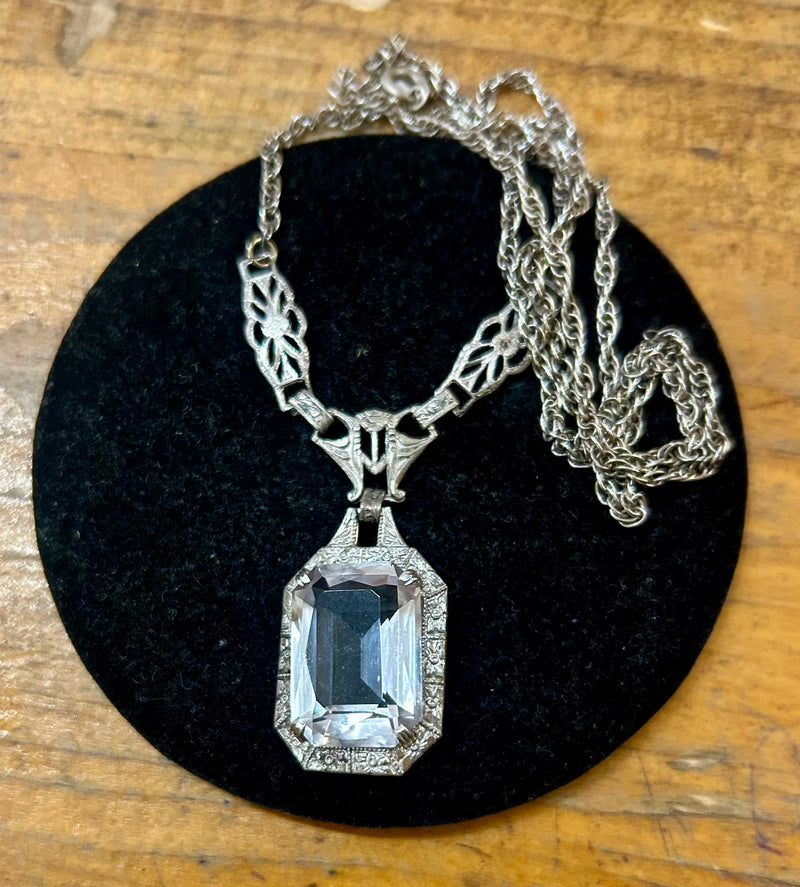 Art Deco Sterling Silver with Crystal Pendant