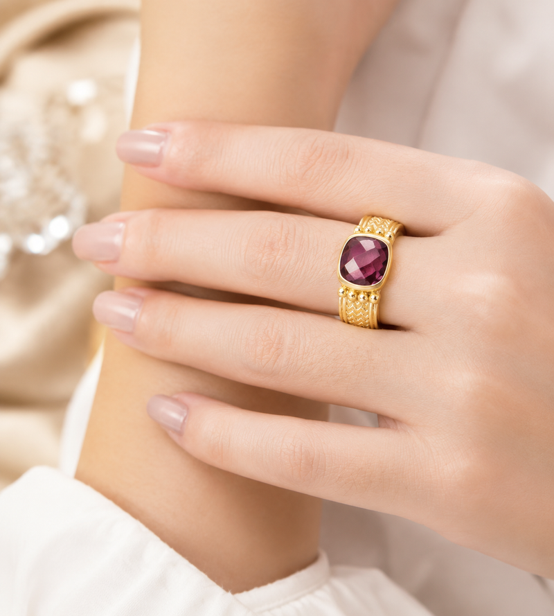 18K Gold Plated Sterling Silver Rhodolite Ring