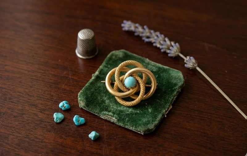 Victorian Gold Filled Turquoise Brooch – Made in England