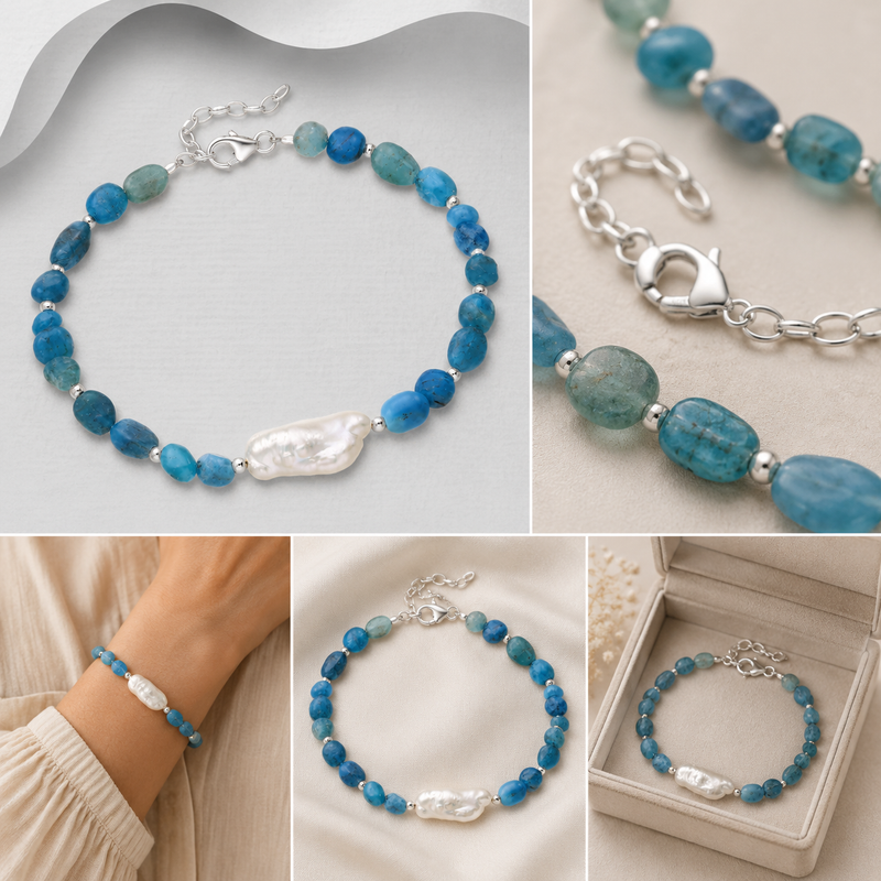 Sterling Silver Freshwater Pearl & Blue Gemstone Bracelet