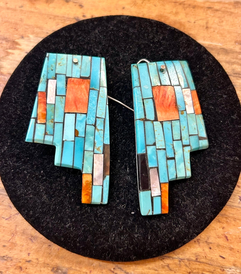 Vintage Native American Turquoise Spiny Oyster Onyx and MOP 3/4 x 1 3/4 inch