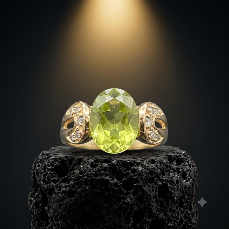 14K Gold Peridot & Diamond Ring