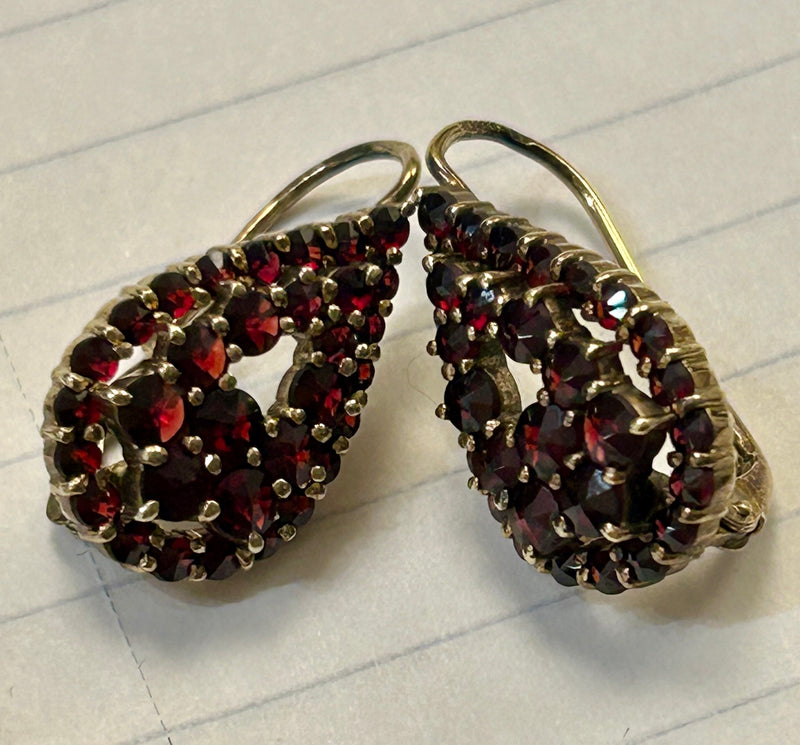 Victorian Gold Filled Garnet Earrings 1.2 W x 1 long