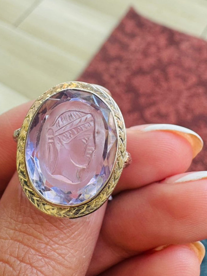 14K Deco amethyst cameo ring