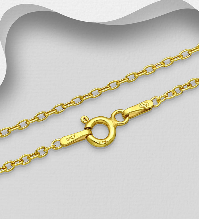 Sterling Silver Cable Chain 1.8mm, Plated with 0.25 Micron 18K Yellow Gold, Made in Italy