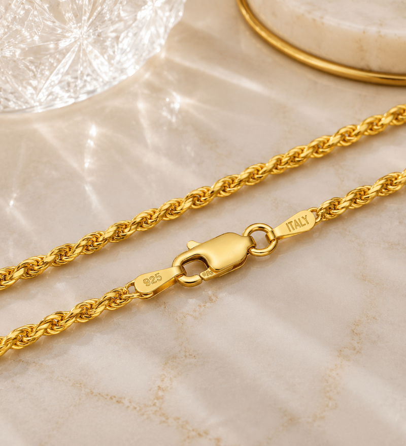 Italian 18K Gold Plated Sterling Silver Rope Chain