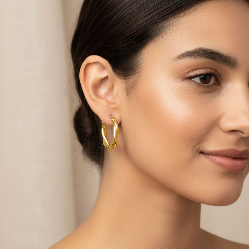 Sterling Silver Crisscross Hoop Earrings, Plated with 1 Micron 14K or 18K Yellow Gold