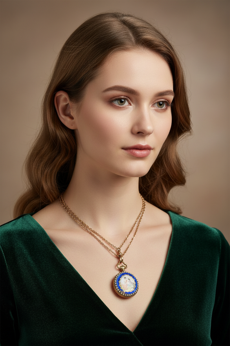 GF 1900's watch pendant with enamel and seed pearls