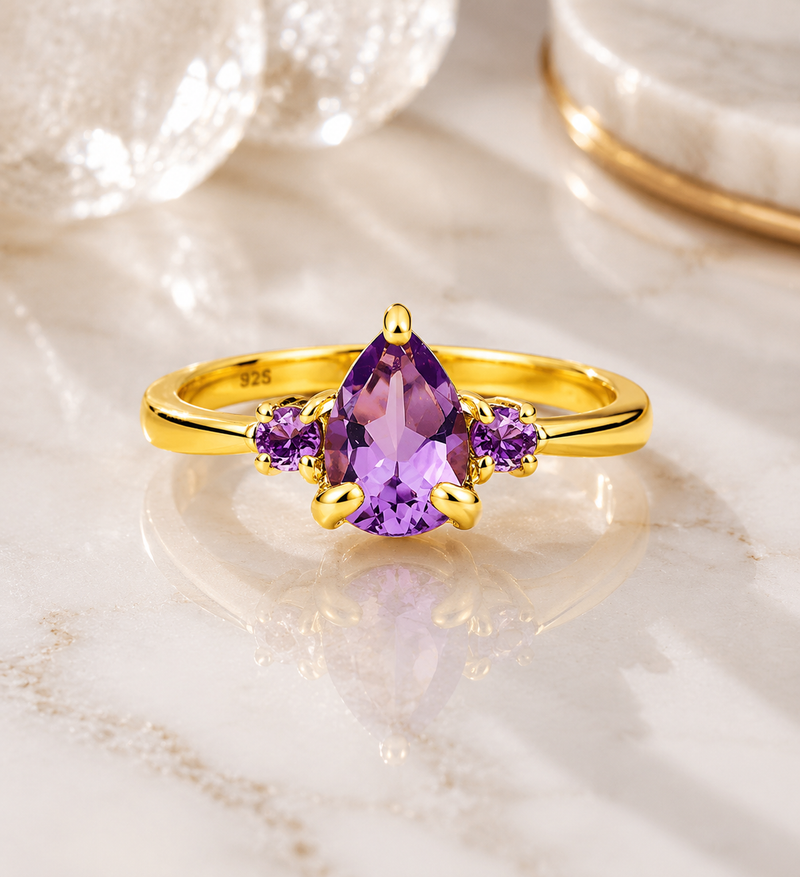 18K Gold Plated Amethyst Sterling Silver Ring