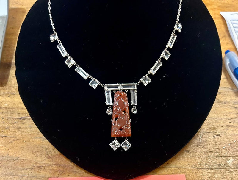 Sterling Art Dec Carnelian and crystal necklace