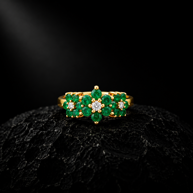 Emerald Floral Bloom Ring – 18K Yellow Gold