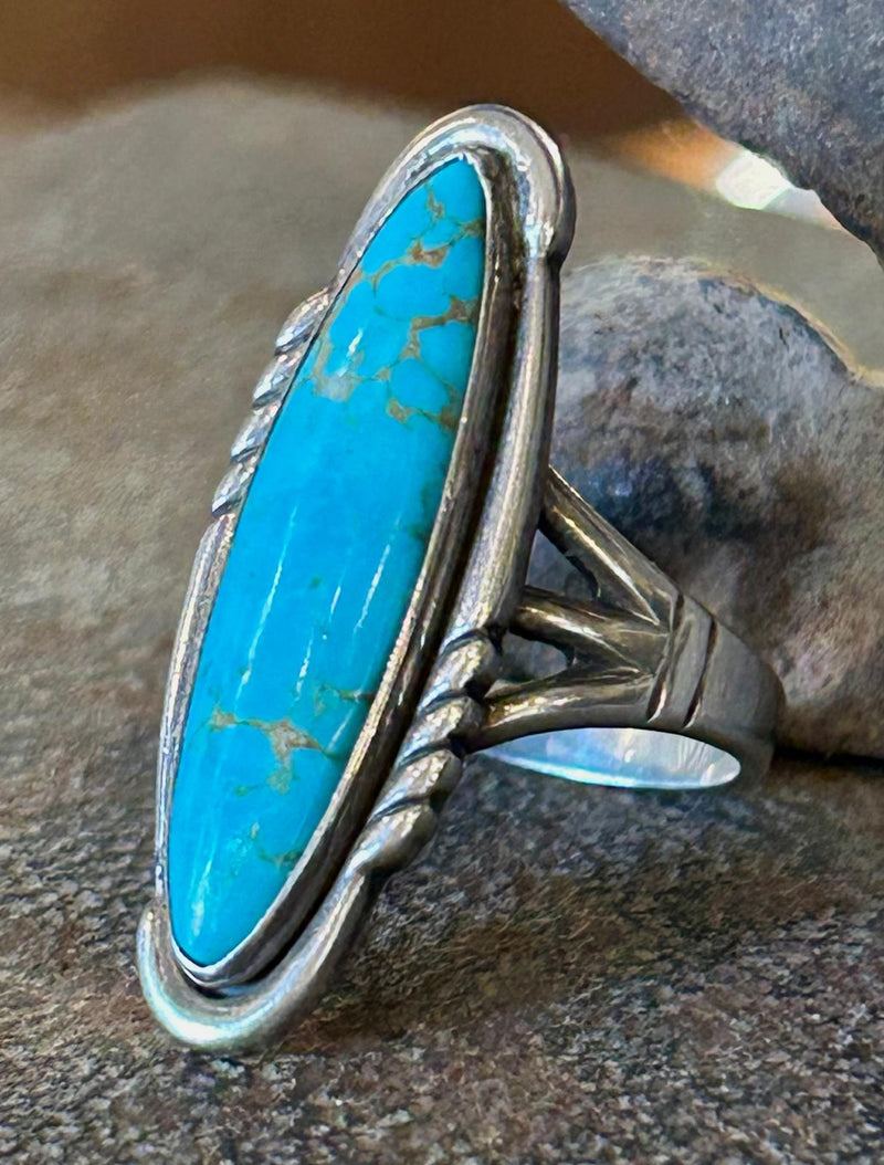 Sterling Silver Vintage Turquoise Ring Size 9 1/2 (Hallmarked)