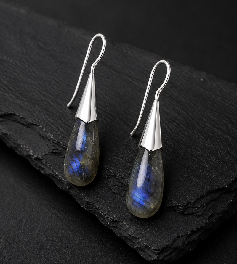 Sterling Silver Labradorite Drop Hook Earrings