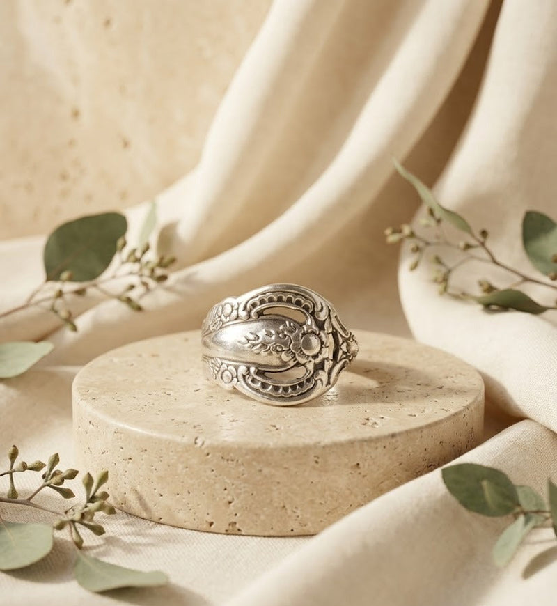 Sterling Silver Etched Spoon Ring