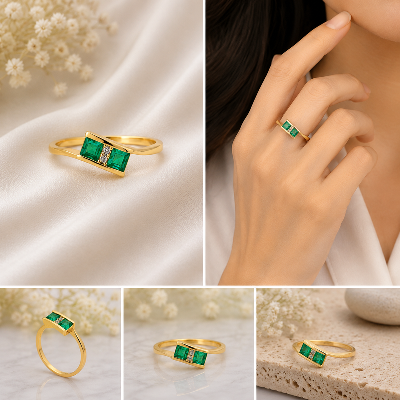 Emerald Elegance Ring – 14K Yellow Gold