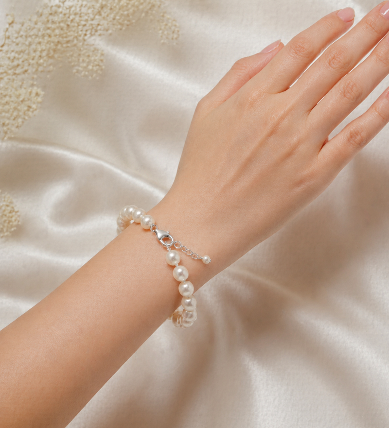 Sterling Silver Bracelet with 9-10mm AA+ Freshwater Pearls