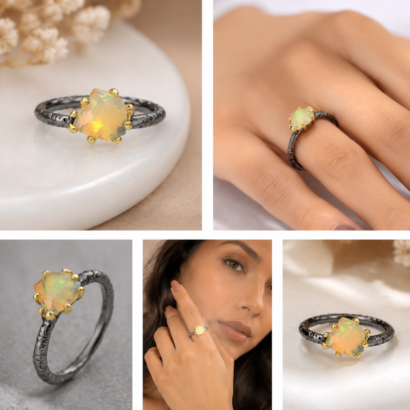 22K Gold Plated Ethiopian Opal Sterling Silver Ring