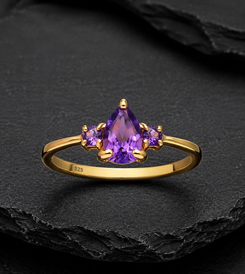 18K Gold Plated Amethyst Sterling Silver Ring