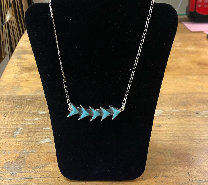 Sterling Silver Mexican Turquoise Arrows Necklace 21" long