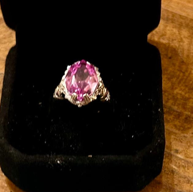 Vintage 10K Gold Synthetic Pink Stone Statement Ring