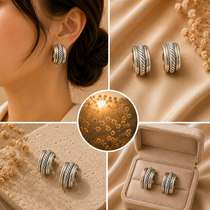 Sterling Silver Twisted Hoop Earrings