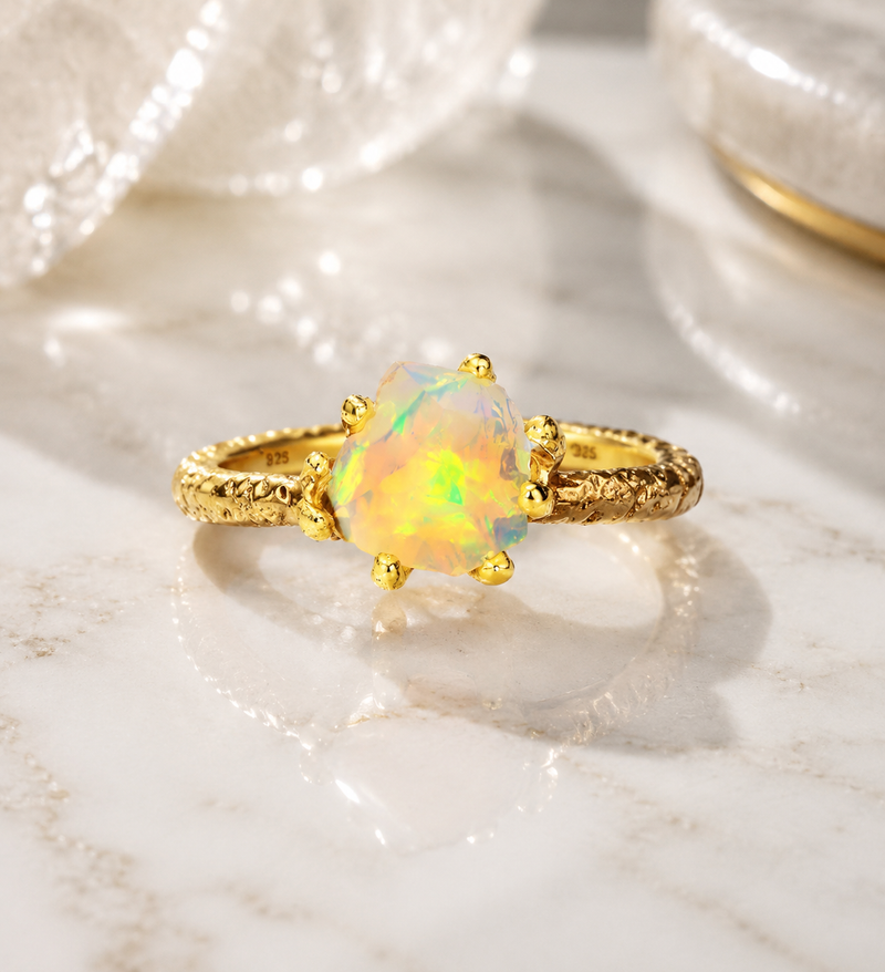 22K Gold Plated Ethiopian Opal Sterling Silver Ring