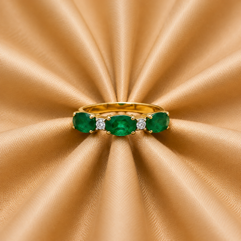 Emerald Trio Spark Ring – 14K Yellow Gold