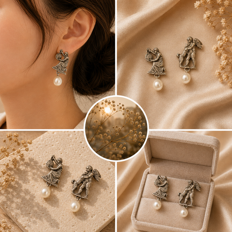 Sterling Silver Pearl Drop Figural Earrings