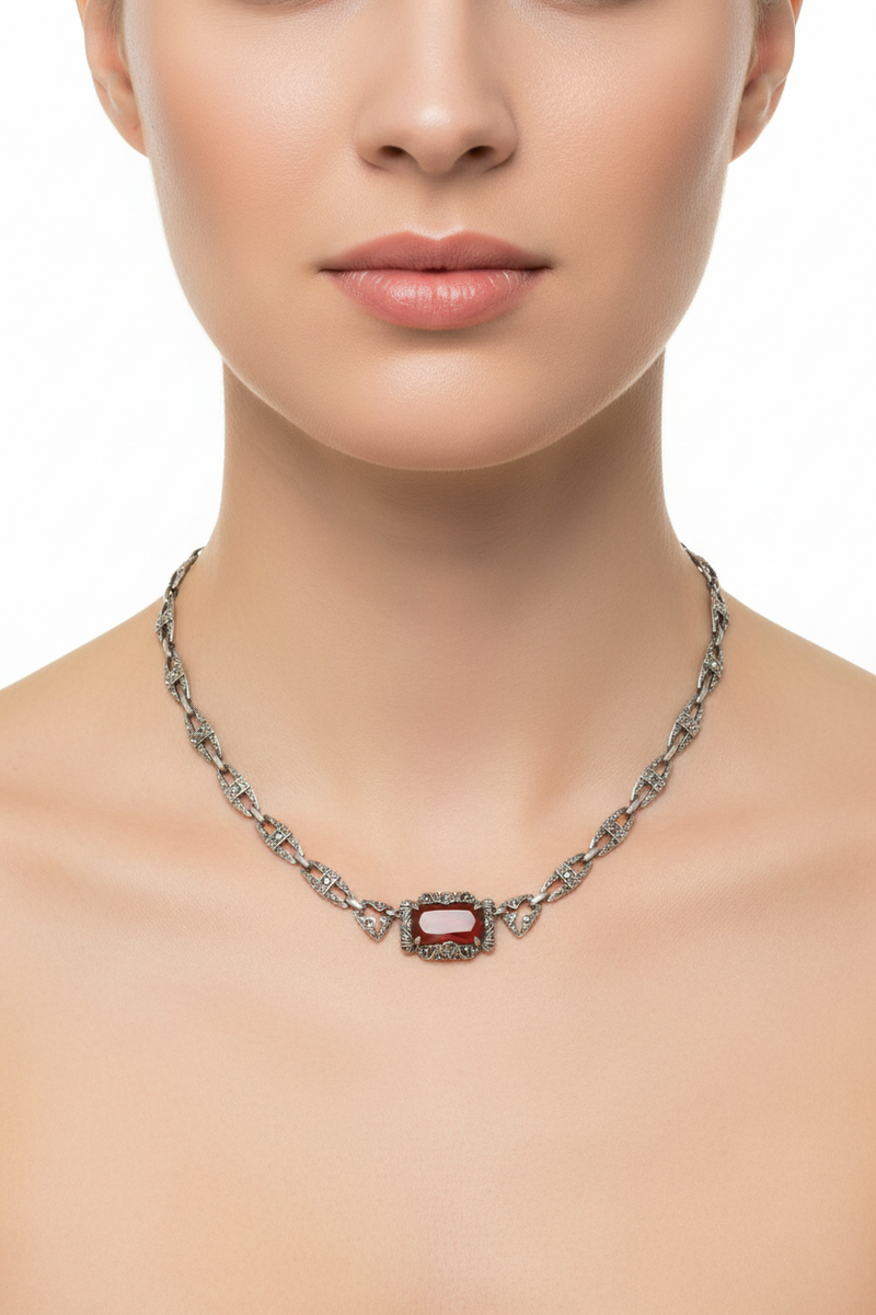 SS Carnelian deco Marc Necklace