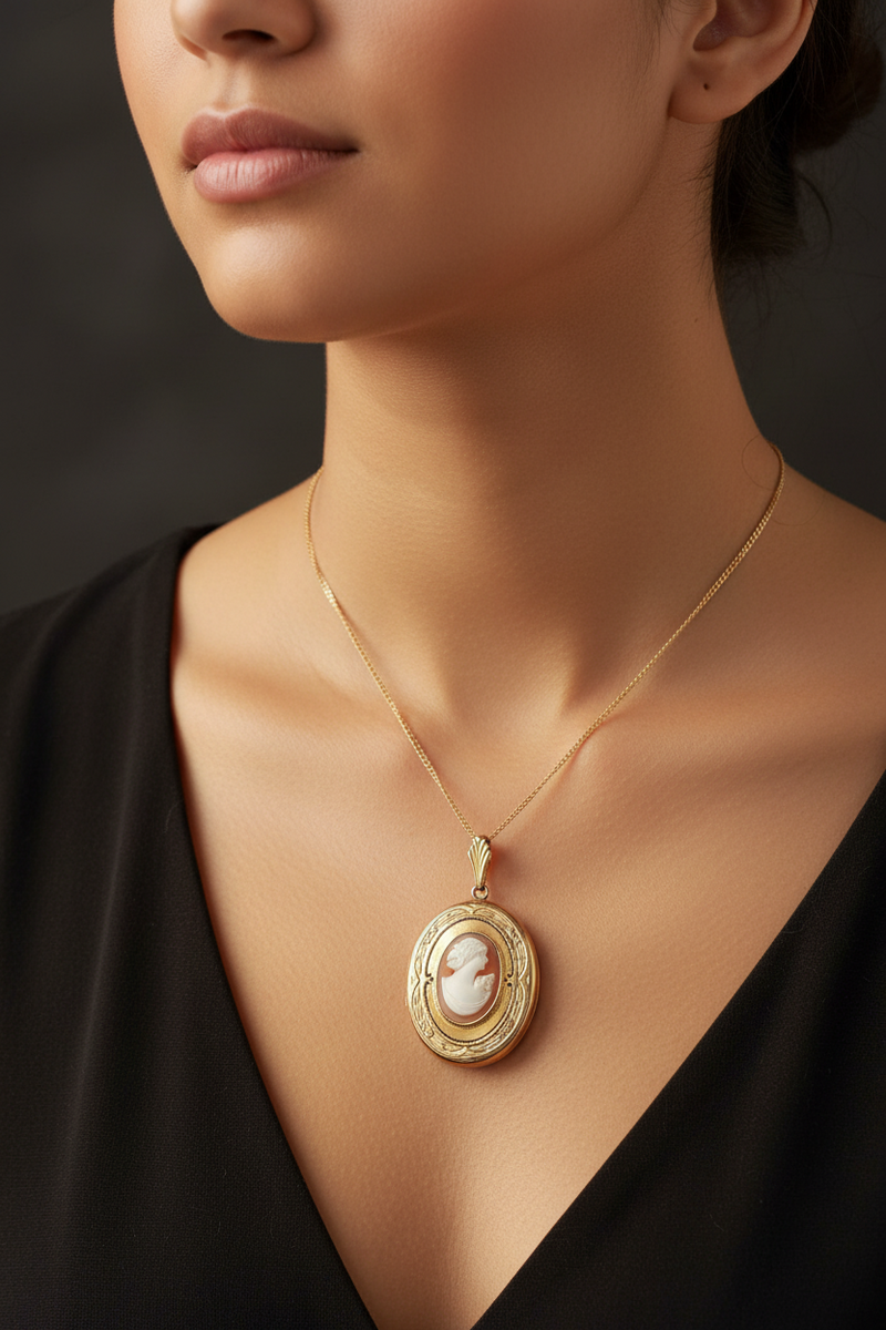 GF 1940's cameo locket neck