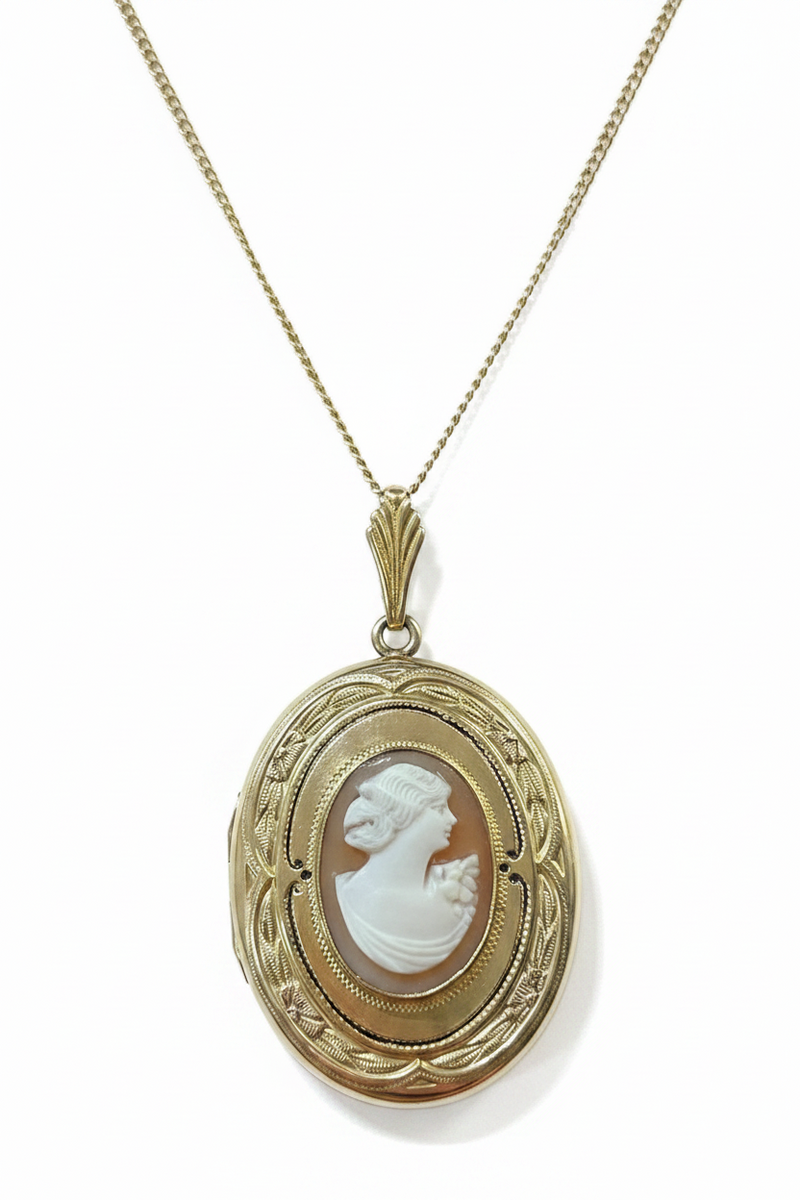 GF 1940's cameo locket neck
