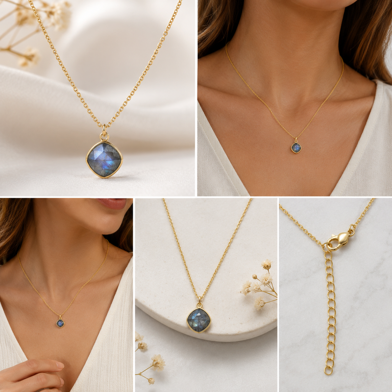 Sterling Silver Labradorite Solitaire Pendant Necklace